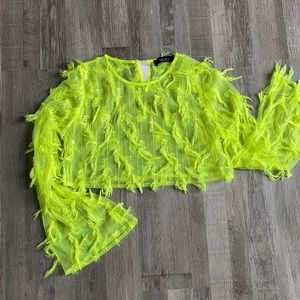 Neon green cropped feather top